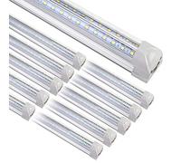 Henwsi 8FT LED Shop Light Fixture, White 10 Pack T8 Integrated Tube Lights, 72W 9500LM 6500K High Output Clear Cover, V Shape 270 Degree Lighting for Garage Warehouse, Upgraded Lights Plug and Play