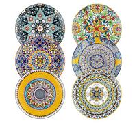 HENXFEN LEAD Dinner Plates Porcelain, 27 cm Salad Plates Coloured Breakfast Plates, 6 Piece Large Round Plate Set with Pattern and Colourful - Bohemian Style
