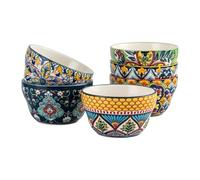 HENXFEN LEAD Porcelain Bouillon Cups, Set of 6 Small Dessert Bowls 7oz, Snack Bowls in Colourful for Soup Dipping Sauce - Bohemian Style