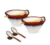 HENXFEN LEAD Porcelain Ramen Bowl Set, 2 Pcs 780ml Japanese Ceramic Ramen Bowl with Chopsticks & Spoon for Soup, Salad, Pasta, Cereal, and Noodles - Red