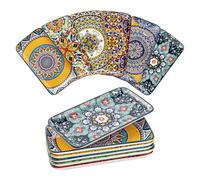 HENXFEN LEAD Porcelain Serving Plates, 10 Inch Large Rectangular Plate Set, Dinner Plates for Salad, Appetisers, Sashimi, Bohemian Floral Design in 6 Vibrant Colors