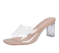 HENXUE Womens Clear Heels Sandals Transparent Open Toe Mules Slip on Heeled Slipper Dress Shoes, Clear Chunky High Heels,001,38