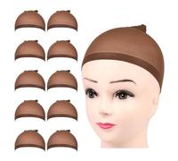 Henyall 10pcs Wig Caps,Ultra-thin Breathable Stretchy Nylon Stocking,Wig Cap with Elastics Bands,Hair Net to Hold Wig in Place,Breathable Wíg Net Cáp for Women and Men (Dark Brown)