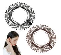 Henyall 2 Pack Stretch Hair Comb Band, Full Circular Stretch Plastic Hairband with Zig Zag Teeth Design, Flexible 90s Style Circle Comb for Women and Girls (Black and Brown)