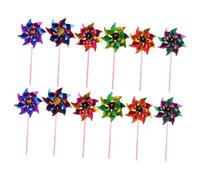 Henyall 25Pcs Rainbow Pinwheel,Colorful Plastic Windmills,Reflective Bird Repellent Windmill,Kids Outdoor Party Pinwheels,DIY Pinwheels Set for Lawns,Garden,Fruits and Party Favor（Random Colour)