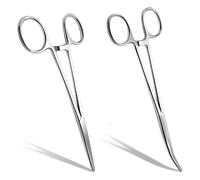 Henyall 2PCS Fishing Pliers,Self-Locking Hemostat Forceps,Fishing Forceps,Straight & Curved Stainless Steel Tweezers for Dog Ear Hair Grooming,Piercing,Fishing Hook Remover,Suturing,DIY Craft（12.5cm）