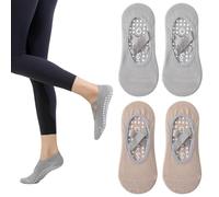 Henyall 2Pcs Non-Slip Yoga Socks for Women, Pilates Socks with Grips, Toe Separator Grip Socks for Pilates, Barre, Ballet, Dance & Home Workout with Support Straps(1 black+1 brown