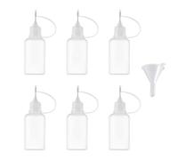 Henyall 30 Pack Needle Bottles 30ml, Precision Tip Applicator Bottles with 6 Mini Funnels, Squeezy Bóttles with Nozzles for DIY Crafts, Glue, Acrylic Painting, Sewing Machine Oil Refill (White Cap)