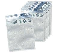 Henyall 50Pcs Mylar Holographic Bags,Resealable Storage Bags with Star Glitter,Packaging Bags Sweet Pouches,Smell Proof Bag,Ziplock Bags for Jewelry,Makeup Organizer,Food & Craft Supplies(10x15cm)