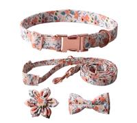 HENYGEN Adjustable Dog Collar+Leash+Necktie Set Floral Pattern Wonderful for Daily Walks and Outdoor Adventures Stay in Control Girl for Large Dogs Small Cloth