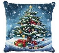 Henypt 11CT Cross Stitch Cushion Kits,Christmas,Gifts and Christmas Tree,Cushion Cover Craft,Hand Embroidery Needlepoint Cross Stitch Gifts Art for Home Decor 45x45cm