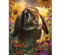 Henypt 11Ct Cross Stitch, Lop-Eared Rabbit in A Sunflower Field 11 Count Counted Stamped Pre Printed Cross Stitch Embroidery Kits for Adults Beginners Starter Advanced Easy Crossstitch Patterns Set