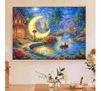Henypt 11Ct Cross Stitch, Night View of The Moon and Rabbit 11 Count Counted Stamped Pre Printed Cross Stitch Embroidery Kits for Adults Beginners Starter Advanced Easy Crossstitch Patterns Set Wal