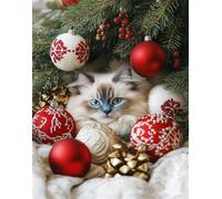 Henypt 11Ct DIY Stamped Cross Stitch Kit Embroidery Kit Christmas Lazy Blue Cat Counted Cross Stitch Kits Oil Painting Counted Cross Stitch Kits for Adults Beginners, Stamped Printed Patterns Cross