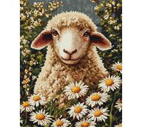 Henypt 14CT Stamped Cross Stitch Kits for Beginners Sheep，Animals and Flowers Fabric Pre Printed Stamped DIY Embroidery Sewing Set Handmade Needlepoint for Home Decoration