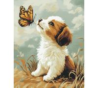 Henypt 40x50cm Cross Stitch Kits,Puppy Kisses Butterfly Full Range of Tools & Pre-Sorted Threads,Handmade Needlework Gift for Craft Lovers
