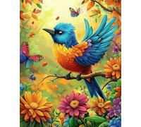 Henypt 9Ct Bead Embroidery Kit Beautiful Birds and Butterflies Flowers 50X70Cm -DIY Cross Stitch Craft Set with Coloured Beads, Pre-Printed Fabric & Needle, Needlework Embroidery Kit for Beginners