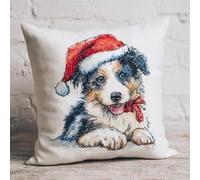 Henypt 9CT Cross Stitch Cushion Covers Kits Cartoon Dog Animal Needlepoint Craft Set Pre Printed Handmade Cushions Cover Stitched Cushion Kit Decorative for Adults Beginners 45x45cm