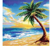 Henypt 9CT Cross Stitch Cushion Covers Kits Coconut Trees On The Beach Animal Needlepoint Craft Set Pre Printed Handmade Cushions Cover Stitched Cushion Kit Decorative for Adults Beginners 50x50cm