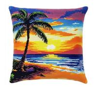 Henypt 9CT Cross Stitch Cushion Kit Beach Scenery Animal DIY Cushion Embroidery Kit Needlepoint Handmade Needlework Cushions Kits Stitched Pillow Cover Set for Adults Beginners 45x45cm
