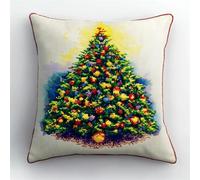 Henypt 9CT Cross Stitch Cushion Kit Cartoon Christmas Tree DIY Cushion Embroidery Kit Needlepoint Handmade Needlework Cushions Kits Stitched Pillow Cover Set for Adults Beginners 45x45cm