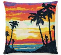 Henypt 9CT Cross Stitch Cushion Kits Coconut Trees On The Beach Animal DIY Cushion Embroidery Kit Needlepoint Handmade Needlework Cushions Kits Stitched Pillow Cover Set for Adults Beginners 45x45cm
