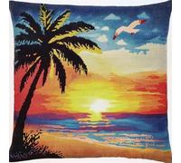 Henypt 9CT Cross Stitch Kits for Adults Pillow Coconut Trees On The Beach Animal Needlepoint Craft Set Pre Printed Handmade Cushions Cover Stitched Cushion Kit Decorative for Adults Beginners 45x45cm