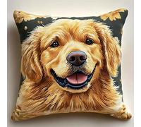 Henypt 9CT Cross Stitch Kits for Adults Pillow Golden Retriever Portrait Animal Needlepoint Craft Set Pre Printed Handmade Cushions Cover Stitched Cushion Kit Decorative for Adults Beginners 50x50cm
