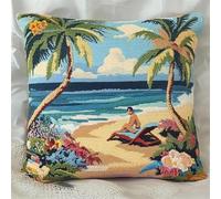 Henypt 9CT Cross Stitch Pillow Case Kit Cartoon Beach Animal DIY Cushion Embroidery Kit Needlepoint Handmade Needlework Cushions Kits Stitched Pillow Cover Set for Adults Beginners 45x45cm