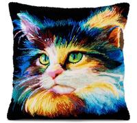 Henypt 9CT Cross Stitch Pillow Case Kit Fantasy Cat Animal DIY Cushion Embroidery Kit Needlepoint Handmade Needlework Cushions Kits Stitched Pillow Cover Set for Adults Beginners 50x50cm