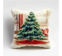 Henypt 9CT Cross Stitch Pillow Cover Kit Cartoon Christmas Tree Needlepoint Craft Set Pre Printed Handmade Cushions Cover Stitched Cushion Kit Decorative for Adults Beginners 50x50cm