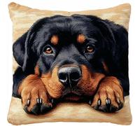 Henypt 9CT Cross Stitch Pillow Kit Cartoon Rottweiler Animal DIY Cushion Embroidery Kit Needlepoint Handmade Needlework Cushions Kits Stitched Pillow Cover Set for Adults Beginners 50x50cm