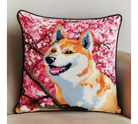 Henypt 9CT Cross Stitch Pillow Kit Flowering Tree and Dog Animal DIY Cushion Embroidery Kit Needlepoint Handmade Needlework Cushions Kits Stitched Pillow Cover Set for Adults Beginners 50x50cm