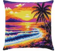 Henypt 9CT Cross Stitch Pillow Kits Beach Waves Animal Needlepoint Craft Set Pre Printed Handmade Cushions Cover Stitched Cushion Kit Decorative for Adults Beginners 45x45cm