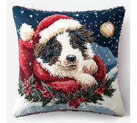 Henypt 9CT Cross Stitch Pillow Kits Christmas Dog Animal Needlepoint Craft Set Pre Printed Handmade Cushions Cover Stitched Cushion Kit Decorative for Adults Beginners 45x45cm