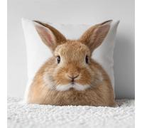 Henypt 9CT Cross Stitch Pillow Kits Rabbit Portrait Animal Needlepoint Craft Set Pre Printed Handmade Cushions Cover Stitched Cushion Kit Decorative for Adults Beginners 45x45cm