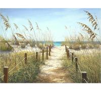 Henypt 9Ct DIY Bead Embroidery Kit Beach Theme -Cross Stitch Beads Craft Set with Pre-Printed Fabric & Needle, Handmade Needlework Kit for Beginners, Adults & Home Decoration