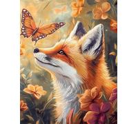 Henypt 9Ct DIY Bead Embroidery Kit Fox and Butterfly -Cross Stitch Beads Craft Set with Pre-Printed Fabric & Needle, Handmade Needlework Kit for Beginners, Adults & Home Decoration