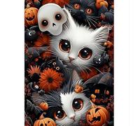 Henypt 9Ct DIY Bead Embroidery Kit Halloween Cat 40X50Cm -Cross Stitch Beads Craft Set with Pre-Printed Fabric & Needle, Handmade Needlework Kit for Beginners, Adults & Home Decoration