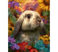 Henypt Advanced 11Ct Embroidery Lop-Eared Rabbit in A Sunflower Field Cross Stich Kit Adults Beginners,Stamped Cross Stitch Kits,Christmas,Birthday Gifts Needlework Kit