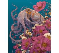 Henypt Advanced 11Ct Embroidery Octopus and Flower Cross Stich Kit Adults Beginners,Stamped Cross Stitch Kits,Christmas,Birthday Gifts Needlework Kit