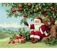 Henypt Bead Embroidery Craft Kit Santa Claus and The Apple Tree -9Ct DIY Cross Stitch with Beads, Pre-Printed Cloth, Needle & Beads Included, Embroidery Set for Beginners, Adults & Gift Making