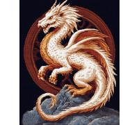Henypt Bead Embroidery Craft Kit White Dragon 50X70Cm -9Ct DIY Cross Stitch with Beads, Pre-Printed Cloth, Needle & Beads Included, Embroidery Set for Beginners, Adults & Gift Making