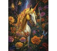 Henypt Bead Embroidery Cross Stitch Kit Animal Horse and Butterfly Standing Among Roses -9Ct DIY Craft Set with Beads, Pre-Printed Fabric & Needle, Handmade Embroidery Kit for Adults, Beginners & H