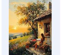 Henypt Bead Embroidery Cross Stitch Kit The Girl Reading A Book and The Fields 40X50Cm -9Ct DIY Craft Set with Beads, Pre-Printed Fabric & Needle, Handmade Embroidery Kit for Adults, Beginners & Ho