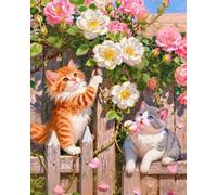 Henypt Bead Embroidery DIY Kitcute Cats and Pink Flowers 50X70Cm -9Ct Cross Stitch Beads On Pre-Printed Fabric, Complete Needlework Craft Set for Adults, Beginners & Unique Handmade Gifts