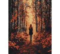 Henypt Bead Embroidery DIY Kitgirl Walking in The Jungle -9Ct Cross Stitch Beads On Pre-Printed Fabric, Complete Needlework Craft Set for Adults, Beginners & Unique Handmade Gifts