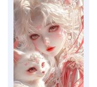 Henypt Bead Embroidery DIY Kitthe Girl and The Fox 40X50Cm -9Ct Cross Stitch Beads On Pre-Printed Fabric, Complete Needlework Craft Set for Adults, Beginners & Unique Handmade Gifts