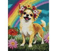 Henypt Bead Embroidery Kit 9Ct Smiling Chihuahua - 40X50Cm DIY Cross Stitch with Beads, Pre-Printed Fabric, Embroidery Set with Beads & Needle, Craft Kit for Adults & Beginners (No Frame)