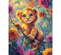 Henypt Bead Embroidery Kit Colorful Cute Little Lion,Animal Embroidery, Easy DIY Craft Kit, Beadwork Set, Picture of Beads, Handmade Gift, 3D Embroidery